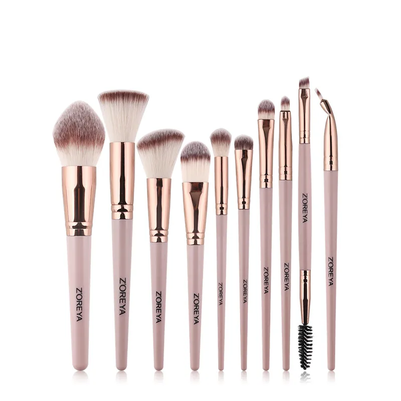 10Pcs Pink no bag ZOREYA 10 шт., Профессиональные кисти для макияжа, супер мягкие синтетические волосы, набор кистей для макияжа, подводка для глаз, пудра, основа, косметический набор - Handle Color: 10Pcs Pink no bag