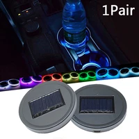 1 pair 7 colorful led light cover solar charging cup holder bottom pad for car suv