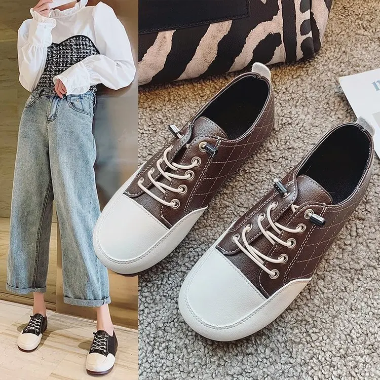 

LLOGAI 2021 Spring New Retro Low Heel Soft Leather Rubber Shoes Low-Cut Women's Shoes Flat Shoes Lace-Up Round Toe Womans Shoes