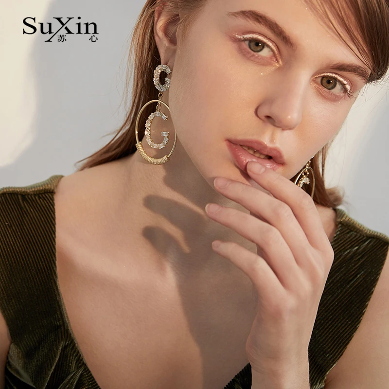 SuXin серьги 2020 Новые простые C образные круглые темпераментные для женщин длинные