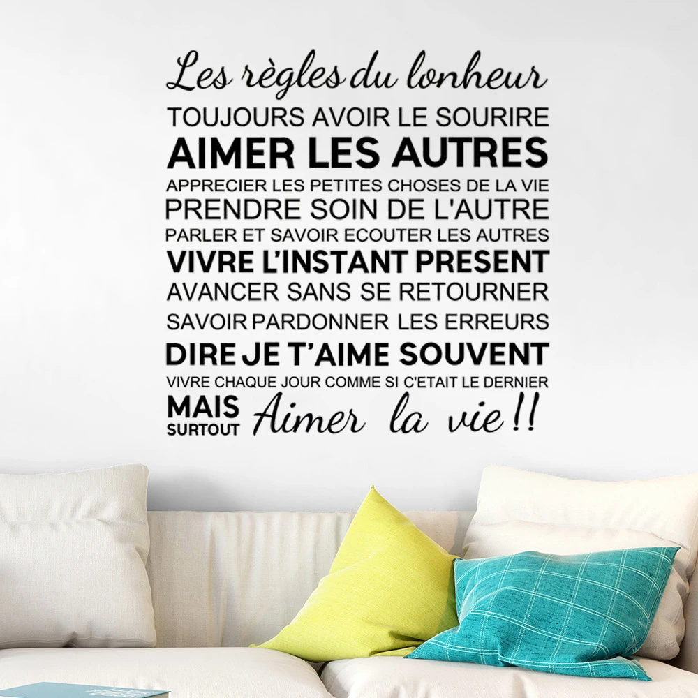 

Wall Decals Les Règles Du Bonheur Aimer La Vie French Quotes Stickers Poster Vinyl Bedroom Livingroom Decoration Mural RU2372