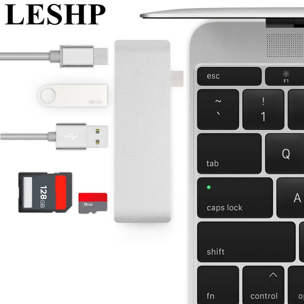 LESHP 5 в 1 type C к USB 3,0 концентратор адаптер для зарядки синхронизации данных считыватель карт многопортовый комбинированный конвертер для Macbook Pro 1" 15"