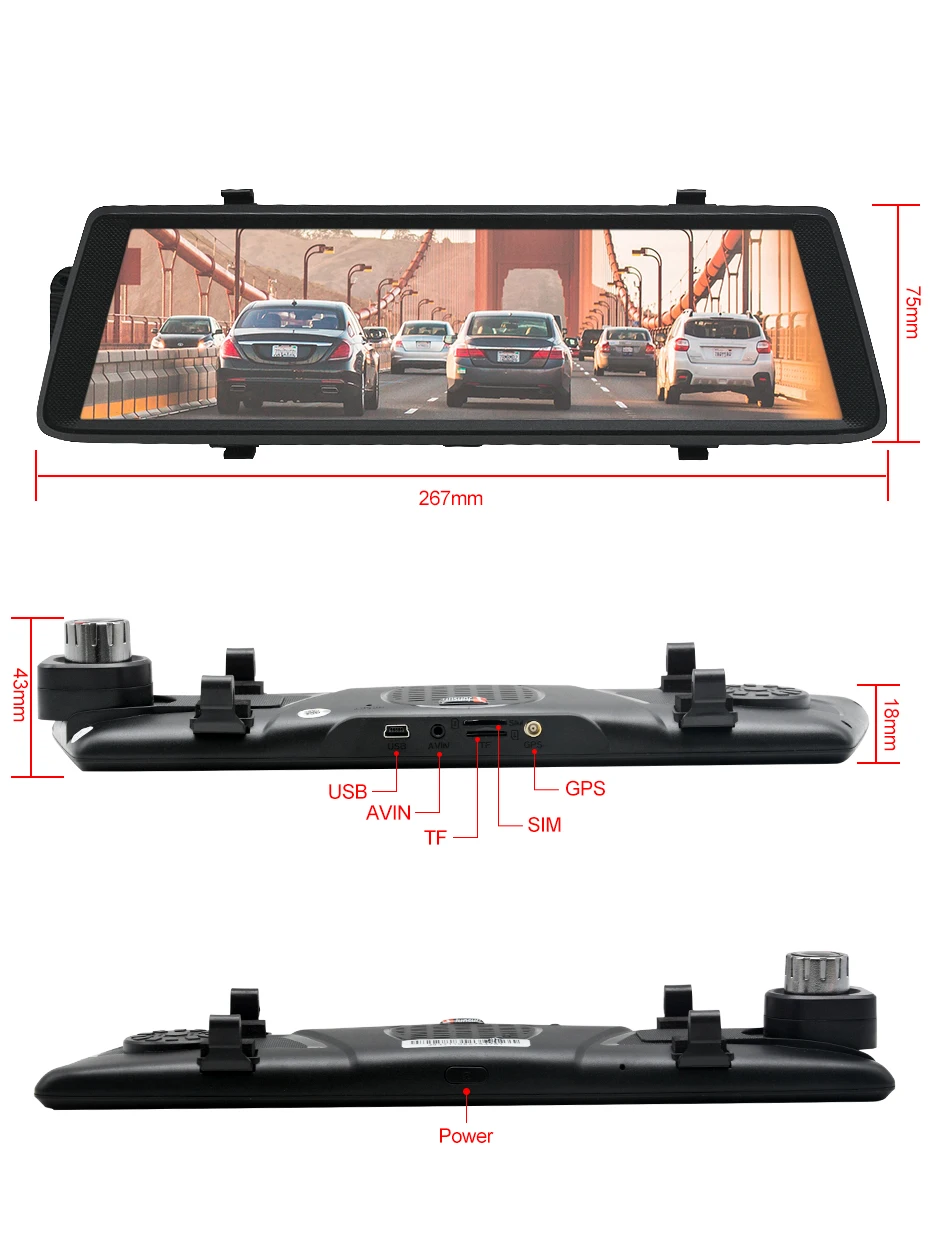 Anstar 10" 4G Android Mirror Car DVR 1080P Video Record GPS Navigation Dash Cam WiFi Dual Lens Registrar Auto Camera