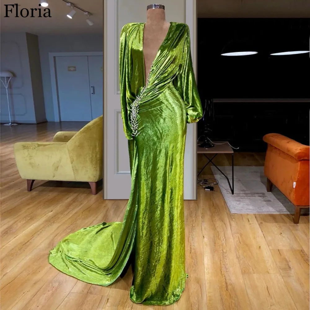 

Simple Muslim Green Long Prom Dress Mermaid Abendkleider Formal Evening Dress Dubai abiye gece elbisesi Arabic Gowns Vestidos