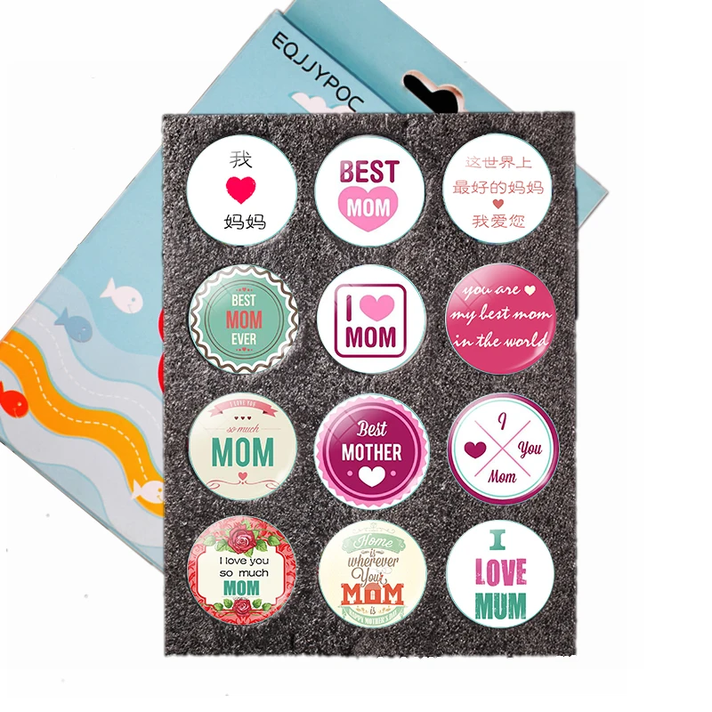 

Mother's Day Gift Refrigerator Decor Love Mom Magnetic Sticker 30mm Glass Dome Cabochon Fridge Magnet Set Box Souvenir