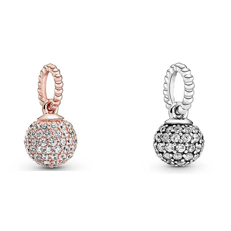 

2020 Valentine's Day 100% S925 Silver Beads Pave Ball Pendant Charm fit Original pandora Bracelets for Women DIY Jewelry