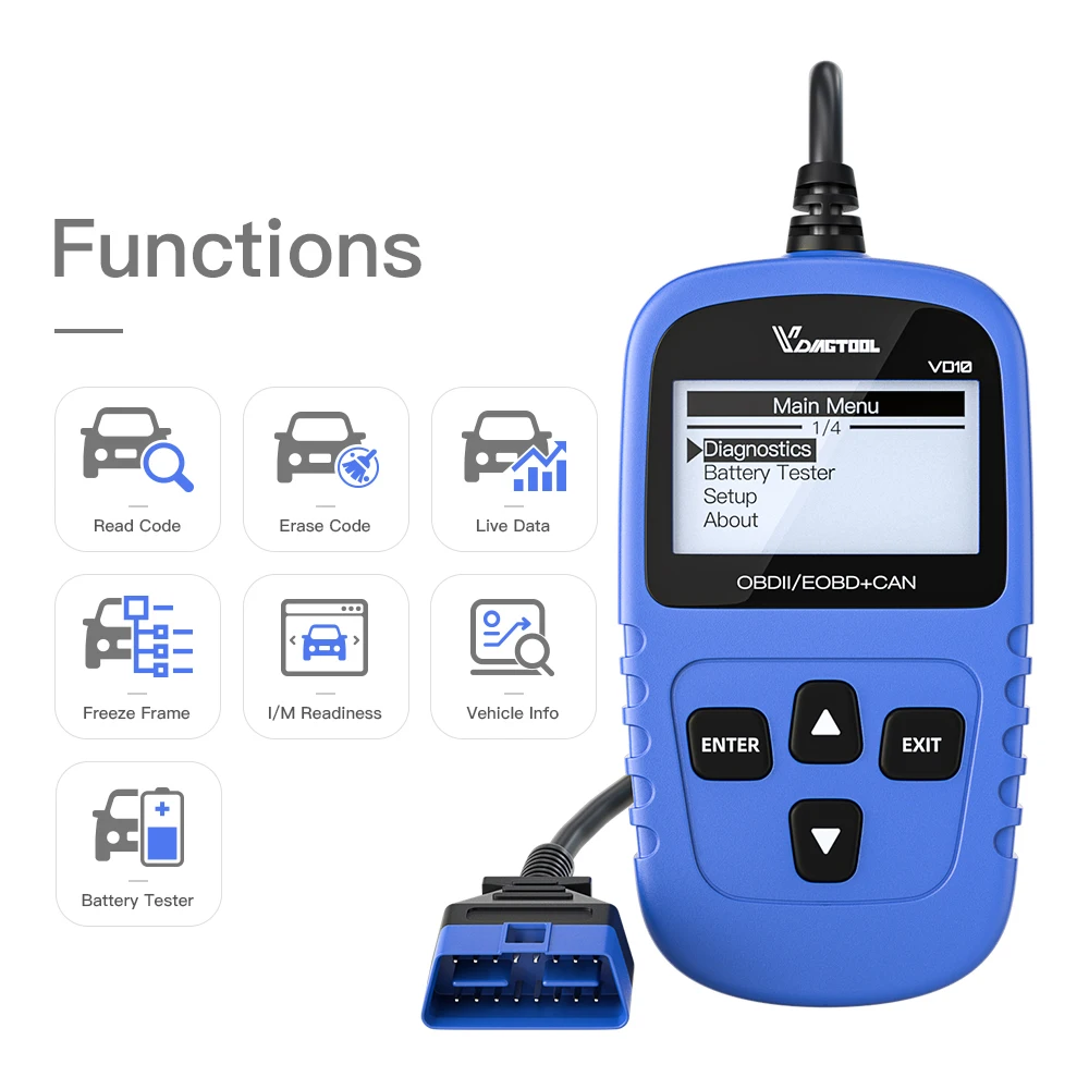 Obd2 сканер VD10 Автомобильный штрих кода EOBD (система бортовой диагностики
