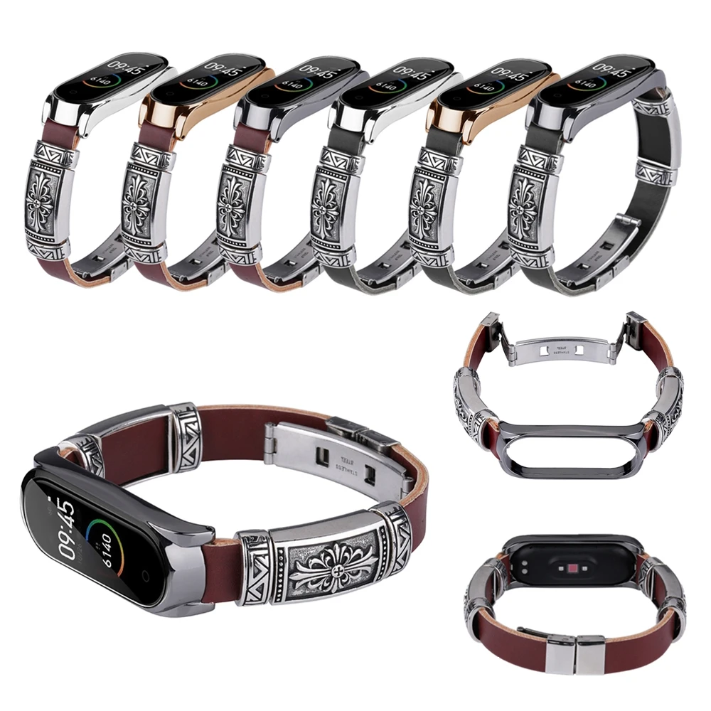 Умный Браслет металлический ремешок + кожаный для часов Xiaomi Mi Band 6 5 4 3 сменный Band3
