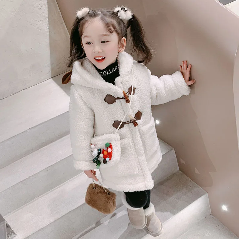 

Рождественское меховое пальто с оленем, пальто с пуговицами из овечьего рога для девочек, утепленный трехслойный теплый рюкзак, Рождествен...