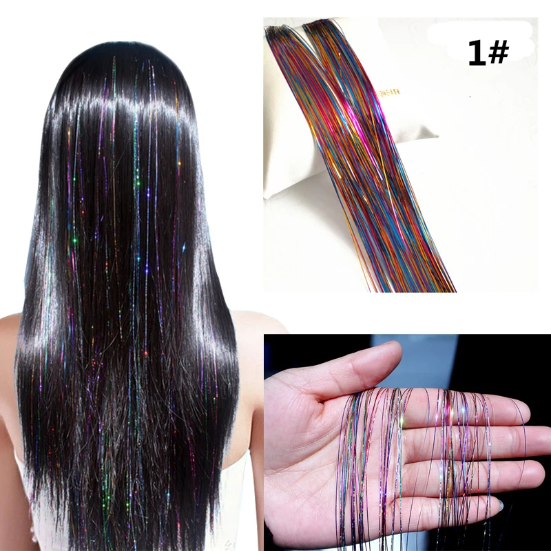 

1pcs/lot 150 Strands Hair Tinsel Sparkling Hair Extention Strands For Women's Accessories