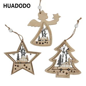 HUADODO 3 шт. Рождественский Ангел Деревянные Подвески-украшения в виде звезд для Рождественского украшения Елочное украшение Новогодний подарок для детей