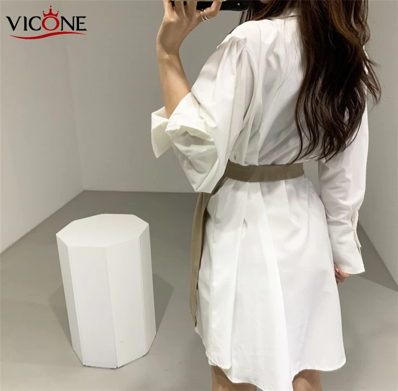 Женское Короткое платье рубашка VICONE элегантное цветное лоскутное с длинным