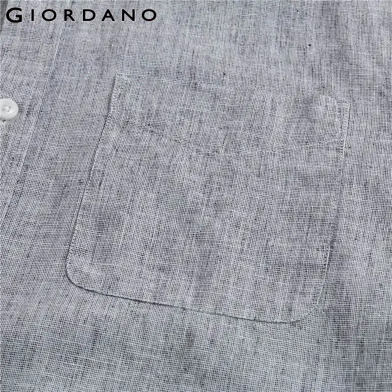 Мужская рубашка с длинным рукавом Giordano повседневная однотонная блузка из льна и