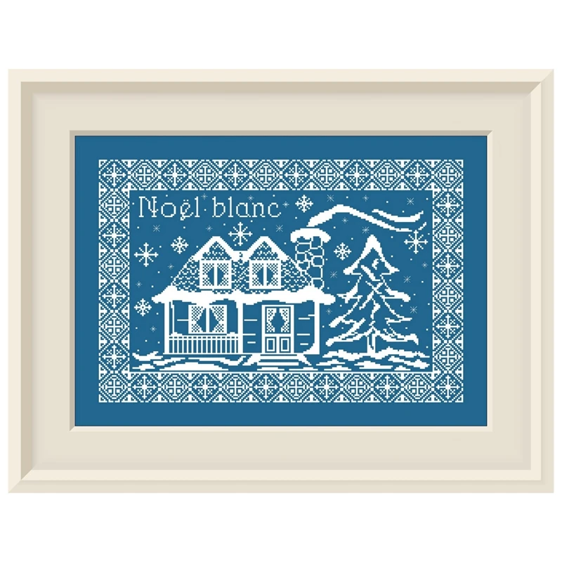 Snow house cross stitch kits winter Christmas 18ct 14ct 11ct denim blue fabric cotton thread embroidery kit home wall decoration