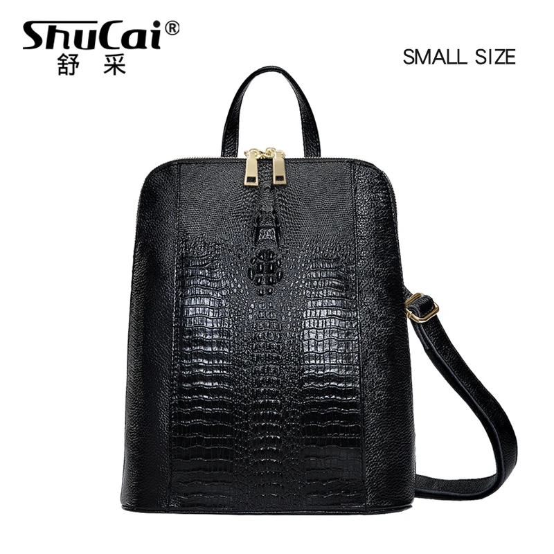 BLACK SMALL SHUCAI, роскошный рюкзак для ноутбука из натуральной кожи, для женщин, 14 дюймов, сумка для колледжа, для школьниц, черный рюкзак, большой рюкзак для путешествий, кошелек - Цвет: BLACK SMALL