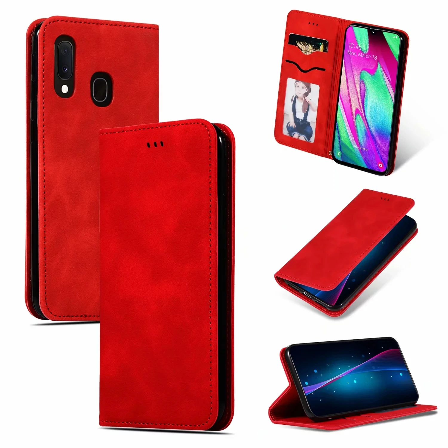 Красный Кожаный чехол-книжка чехол для samsung Galaxy A10 A20 A30 A40 A50 A60 A70 A7 A8 плюс A9 A20E M10 M20 M30 M40 Магнитный чехол-портмоне с отделением для карт чехол - Цвет: Красный