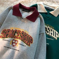 hip hop vintage green spaceship badge printed polo shirt sweatshirt women streetwear tops plus size clothes for teens new autumn