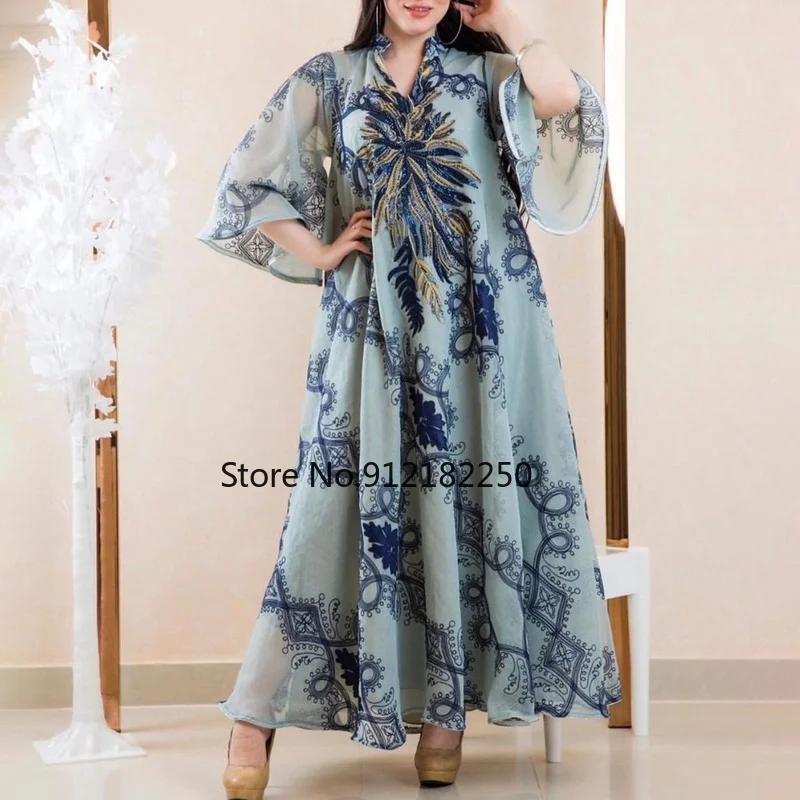 Марокканский кафтан Дубай мусульманское женское платье абайя вышитые блестками