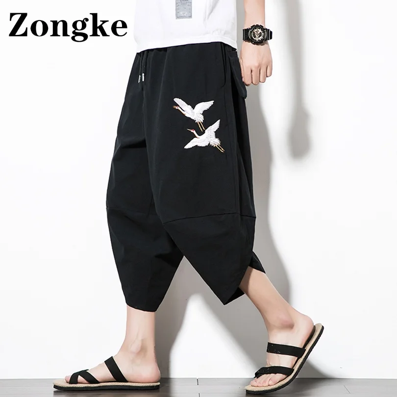 

Брюки Zongke Crane мужские с вышивкой, повседневные штаны, брюки в Корейском стиле, большие размеры 5XL, осень 2021