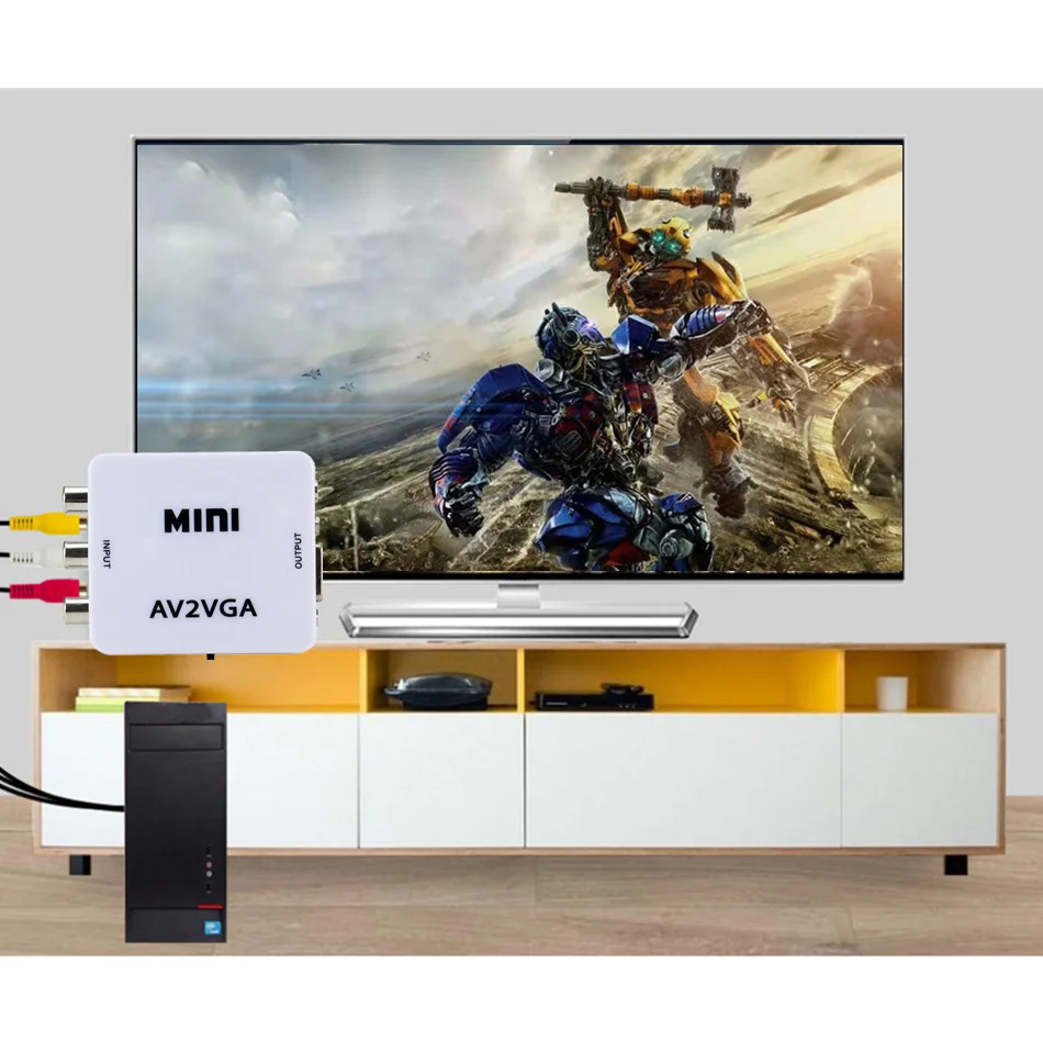 Преобразователь видео Mini HD AV2VGA преобразователь AV RCA CVBS для VGA