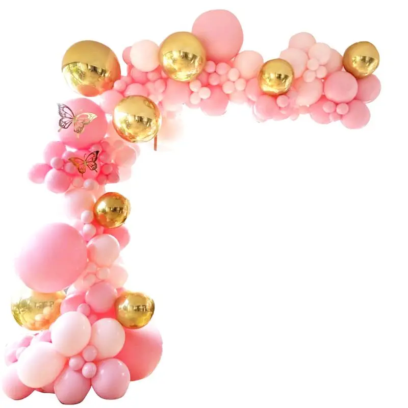 

122 Pieces Macaron Pink Metallic Gold Balloons Garland Arch Kit for Wedding Centerpiece Birthday Party Decoration Baby Shower