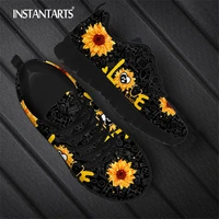 instantarts sunflower printing women sneakers brand design unisex lace up flats shoes woman man casual shoe breathable sneaker