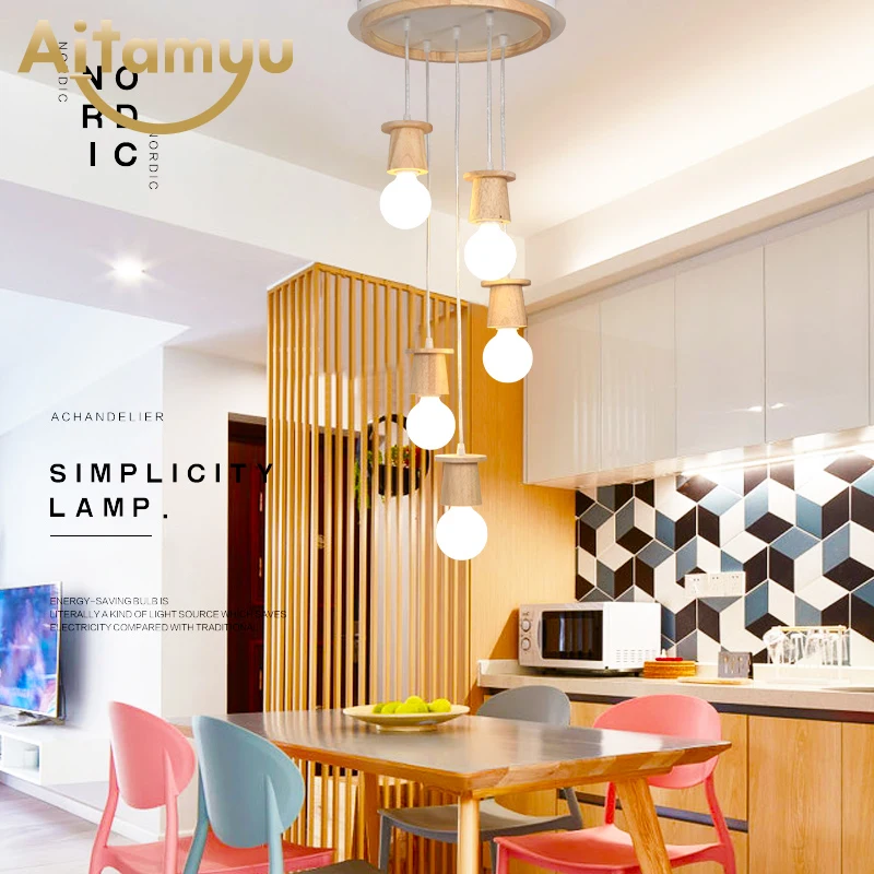 Современные светодиодные подвесные светильники для столовой деревянный