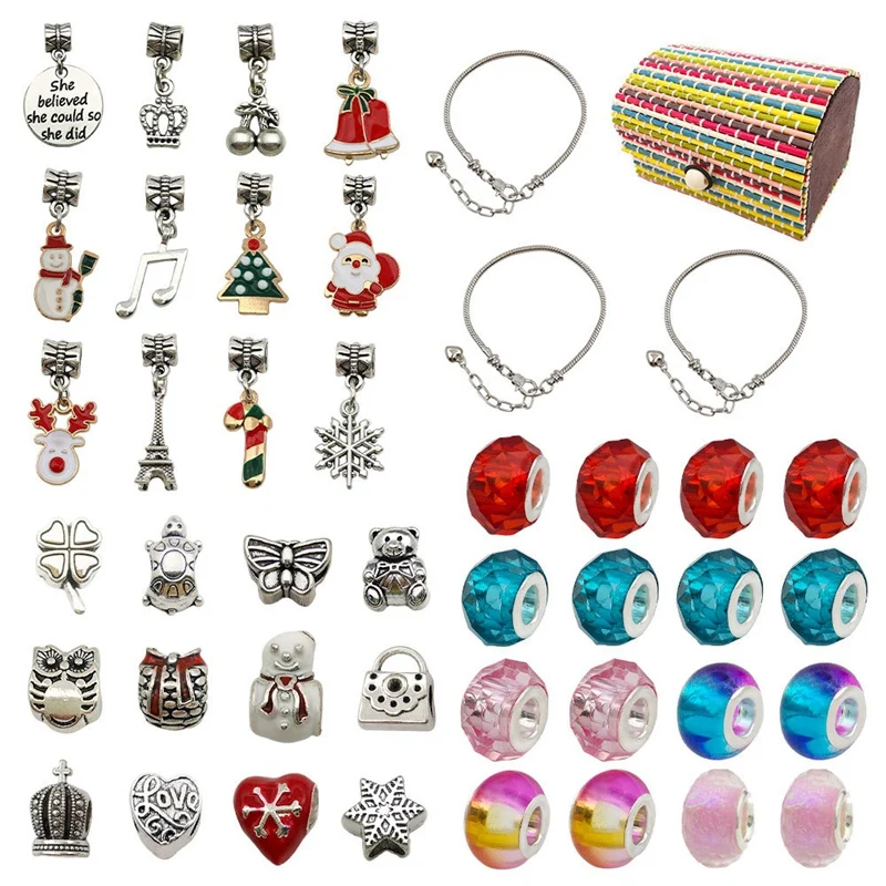 

Christmas Snowman Elk Snowflake Bracelet Ornament DIY Christmas Bracelet Set Rainbow Bead Children Bracelet Gift Set