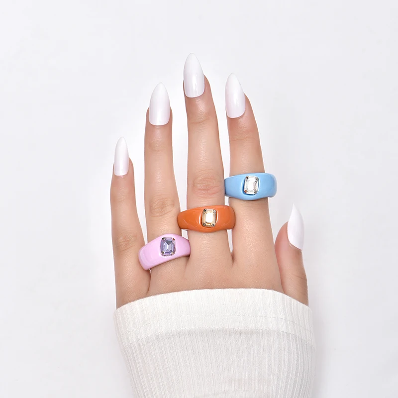 GuanLong винтажные акриловые прямоугольные Стразы Кольца для девушек Красочные