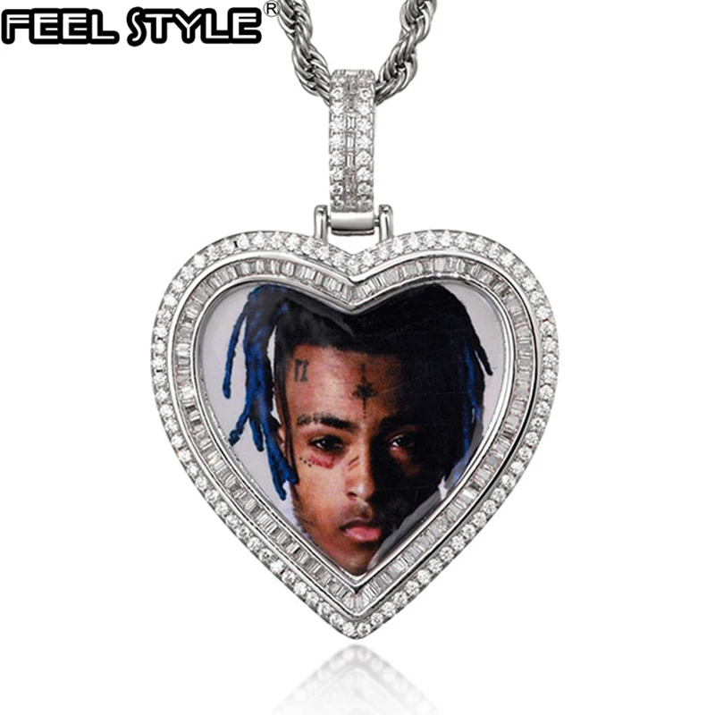 

Хип-хоп на заказ фото сердце медальоны Iced Out Bling AAA кубический циркон персонализированные ожерелье и кулон для мужчин ювелирные изделия