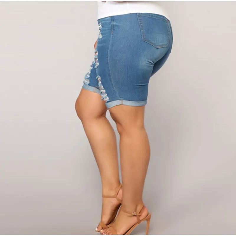 Женские джинсовые шорты размера плюс с рваными дырками летние повседневные