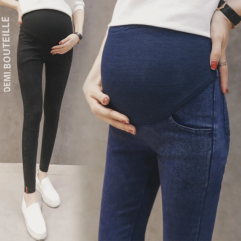 Blue Black Pencil Elastic Maternity Jeans Pregnant Women Clothes Nursing Pregnancy Leggings Trousers Cotton Denim Pants Clothing