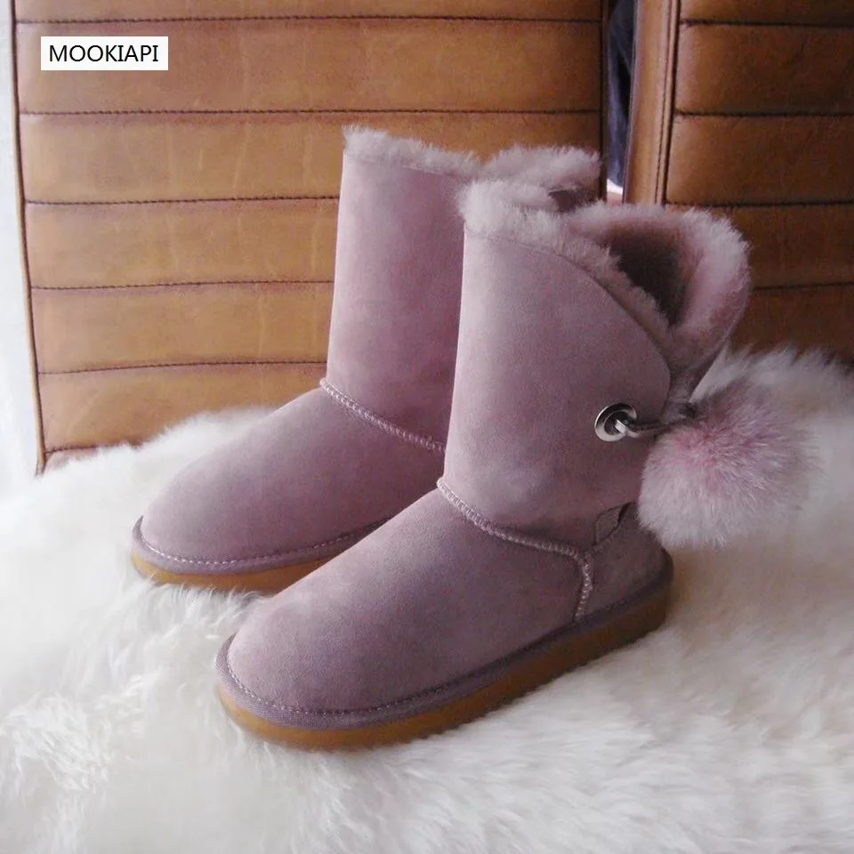 Новейший Европейский стиль 2019 г. Зимние сапоги средней высоты натуральная овчина