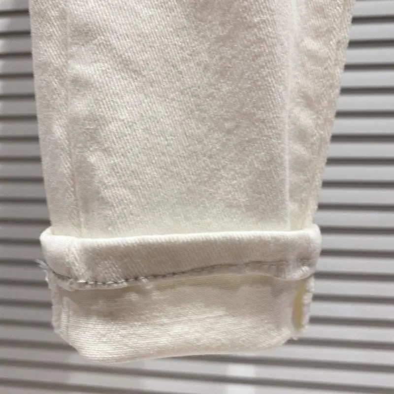 

Crystal High Waist White Jeans Women Slim Elastic Pencil Pants New 2021 Spring Casual Straight Denim Pants Female Jean Trousers