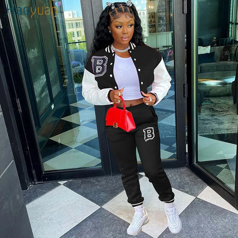 

HAOYUAN Two Piece Set Sweatsuits for Women Tracksuit Baseball Coat Pants Sportswear Workout Lounge Wear Outfits Matching Sets
