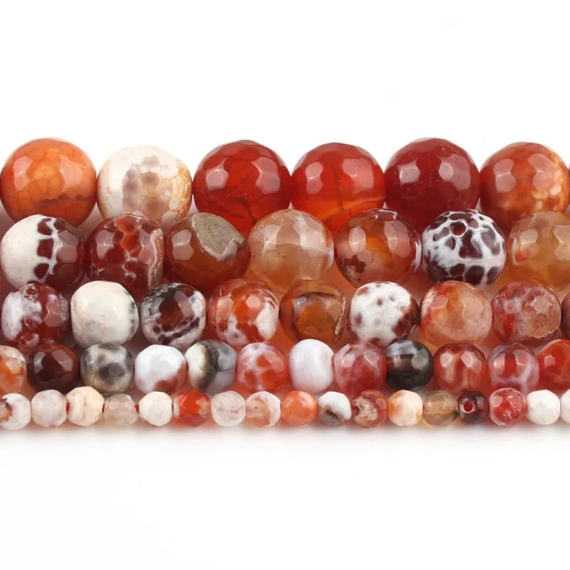 4/6/8/10/12mm Natural Faceted Orange Fire Agates Stone Round Loose Beads For Accessories Jewellery Making 15 inch - купить по