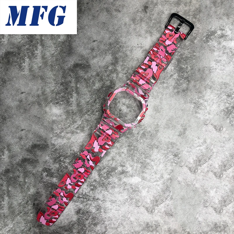Rose pink Камуфляжный ремешок для часов Ремешок для часов ободок из смолы для DW5600 серии 5610 DW/GW5000 ободок браслет с металлической застежкой и инструменты - Цвет ремешка: Rose pink