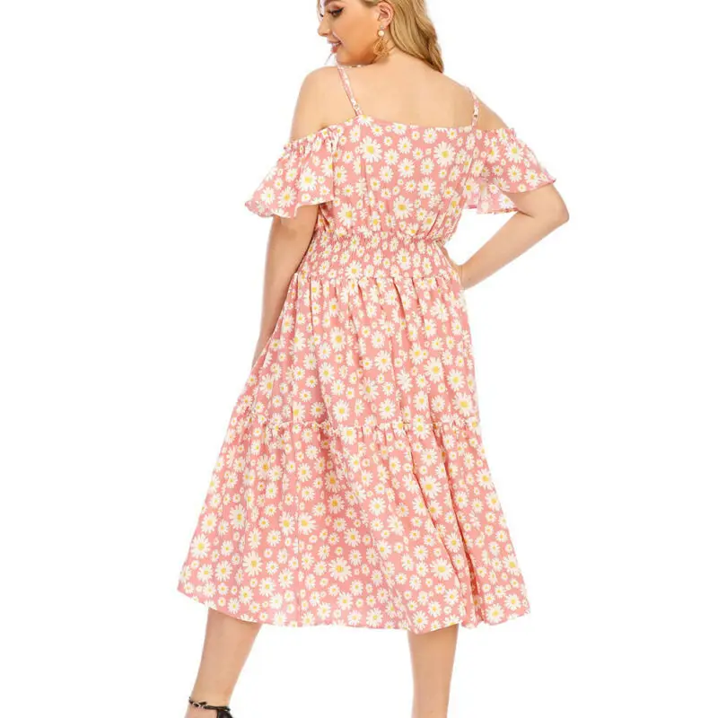 

Woman Dress Off Shoulder Floral Midi Dress Ladies Clothes Summer Party Sundress Plus Size Waisted Maxi Dresses for Women