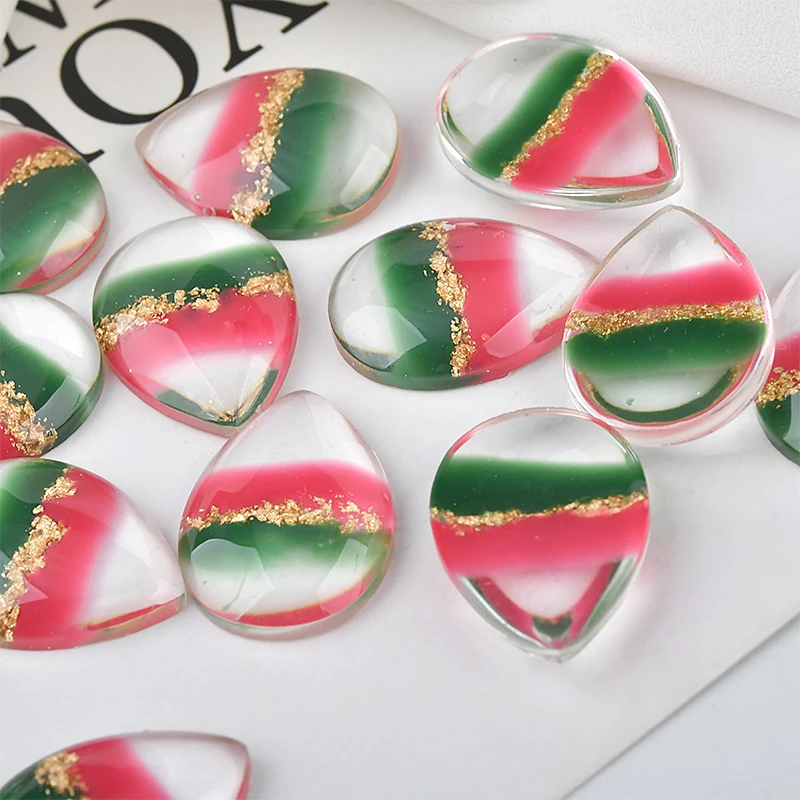 

Newest 20pcs 25*18mm Glitter Transparent Waterdrop Resin Cabochons Rainbow Colors Button Patch Cameo Sticker Fit Ornament DIY