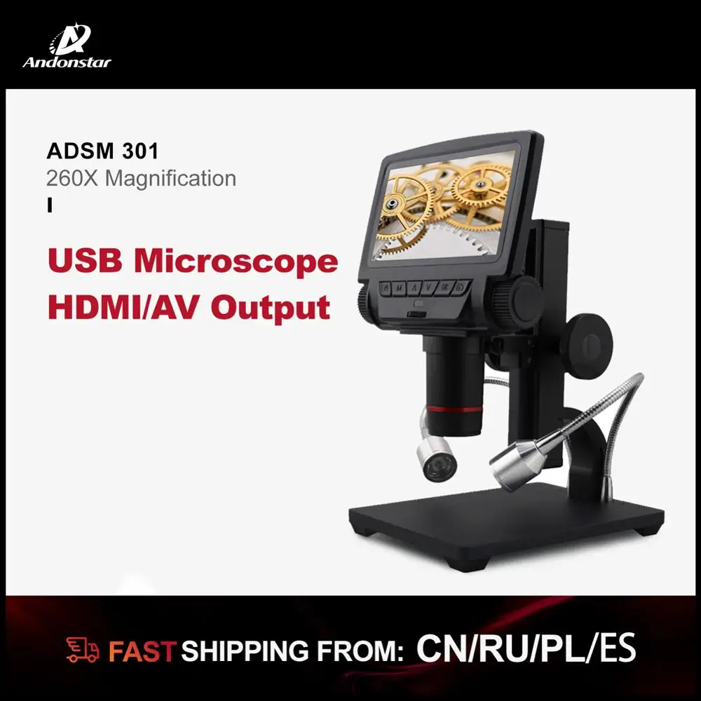 ANDONSTAR 5 дюймов 1080P HDMI микроскоп Камера ADSM301 560X длинного объектива расстояние для