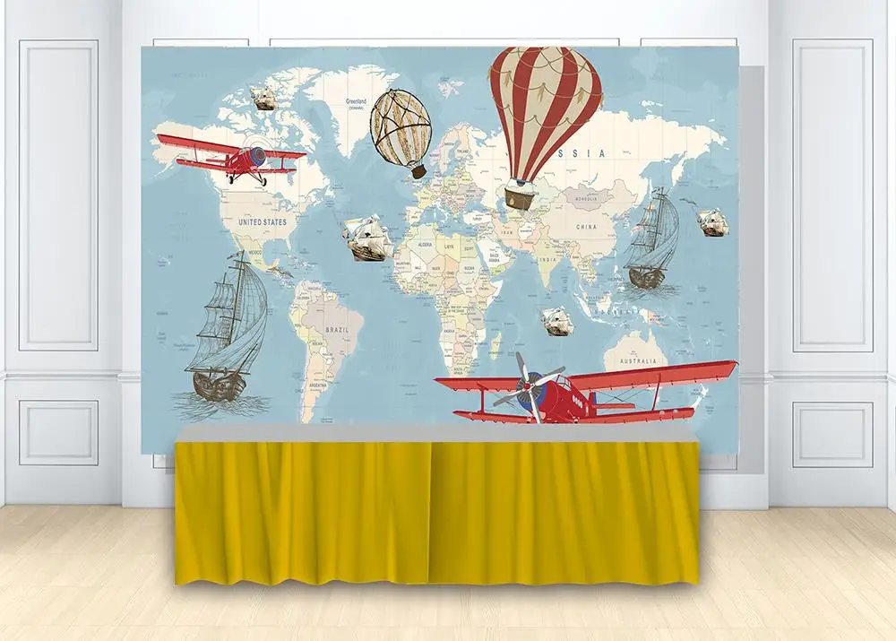 Приключения фон с воздушным шаром мультяшный самолет детский душ винтажная