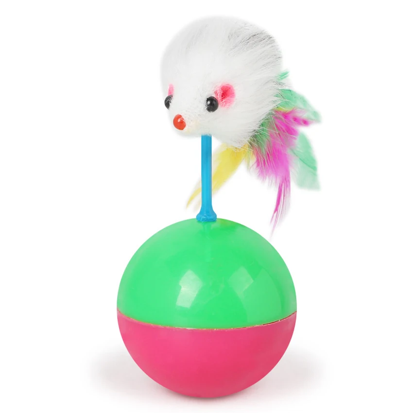 

Cat Tumbler Ball Toy with False Mouse Feather Ball, Built-in Sound Bead, Plastic Interactive Training Toy for Cats Kitten