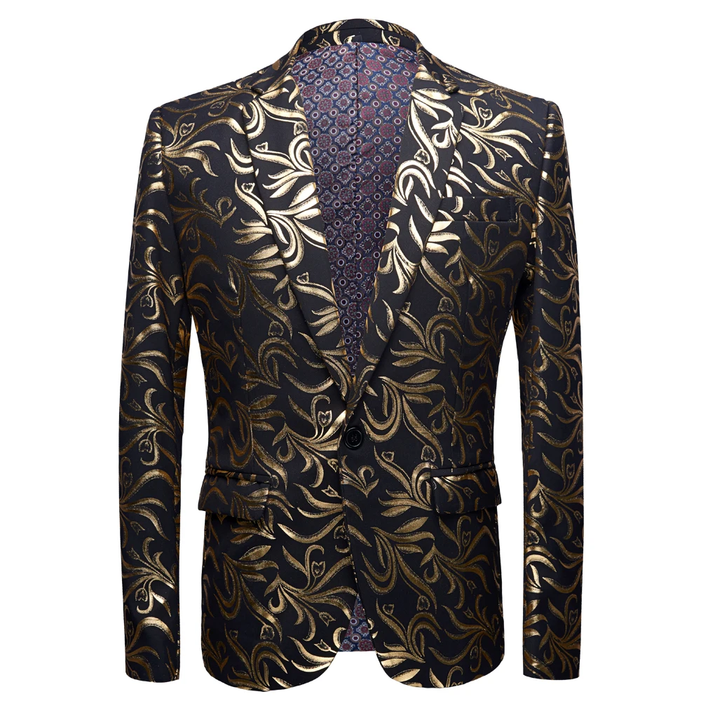 

Autumn England style Bright gold Bronzing suit men casual Slim flower printed Slits suits for men jacket