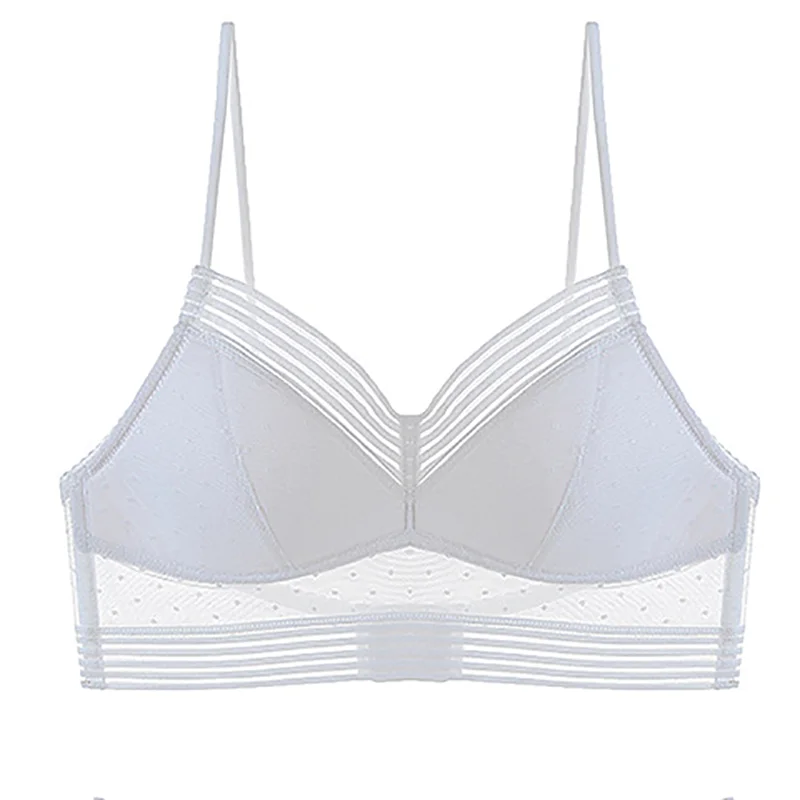 

Transparent Invisible Mesh Bra Without Frame Soutien Gorge Grande Taille polka Dot Lace Deep U Low Back Bralette Encaje Mujer