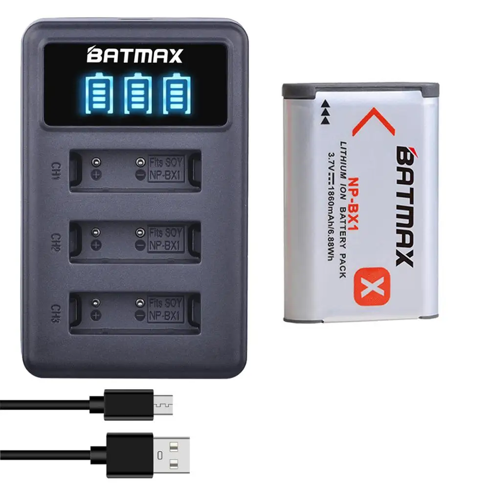 Batmax 1860mAh NP-BX1 NPBX1 Battery +LED 3Slots USB Charger for Sony DSC RX1 RX100 AS100V M3 M2 HX300 HX400 HX50 HX60 GWP88 AS15