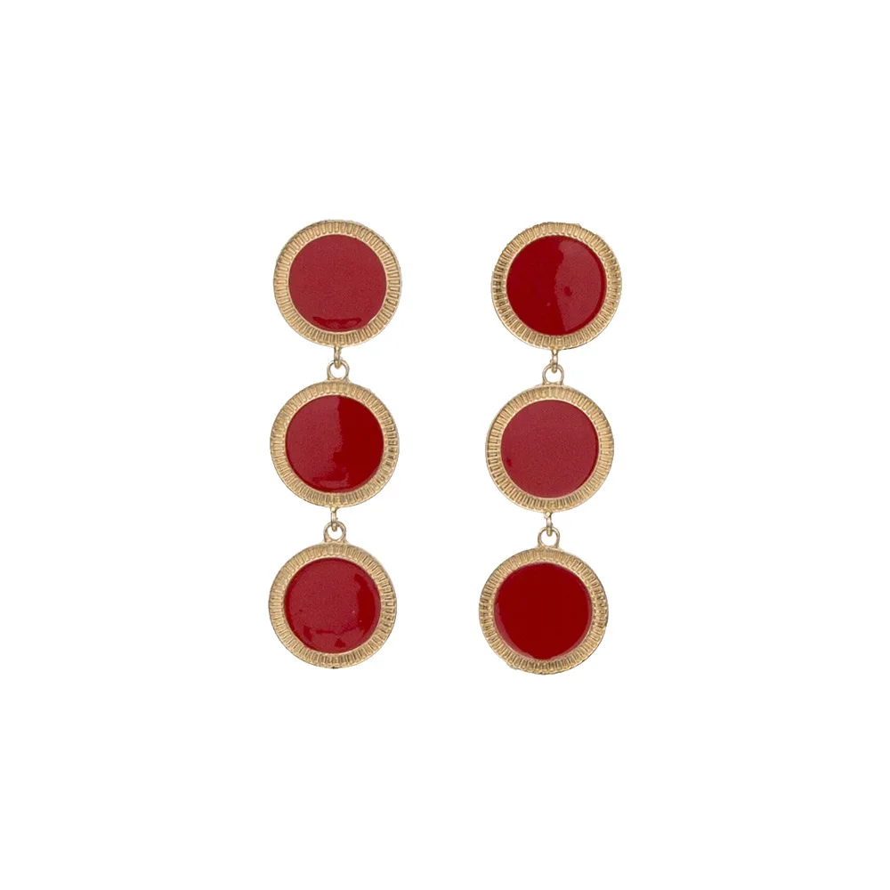 

2020 New Classic Red Round Dangle Earring Gold Color Turkish Love Cute Enamel Long Tassel Drops Earrings For Women Jewelry Gift