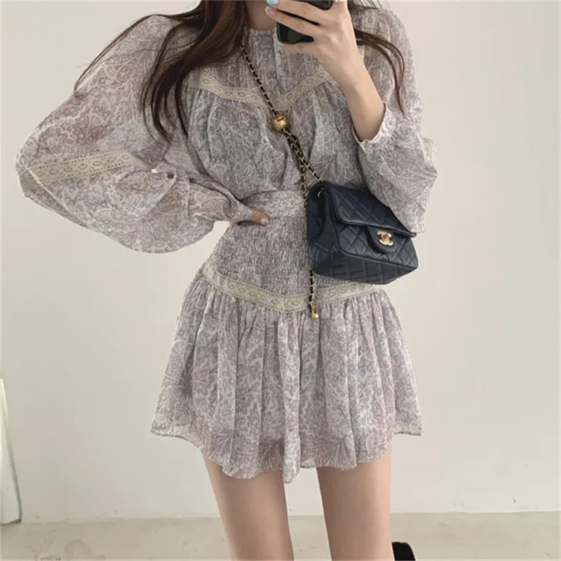 

Женский винтажный костюм с юбкой, элегантная шифоновая блузка с рукавами-фонариками и узкая мини-юбка с завышенной талией в Корейском стиле...