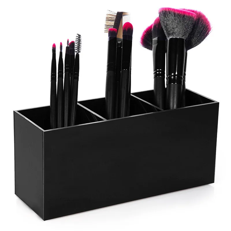 

3 Lattices Makeup Brush Organizer Cosmetic Pen Storage Container Plastics Table Eyebrow Brush Holder Standing Storeage Box
