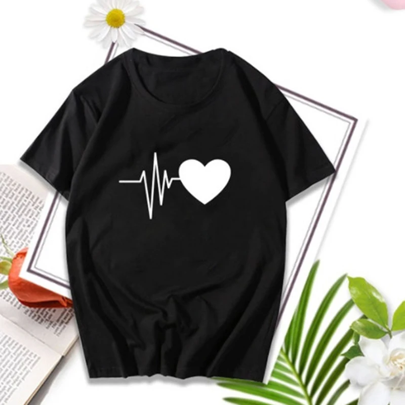 Футболка женская летняя с принтом сердца и графическим принтом|Футболки| |