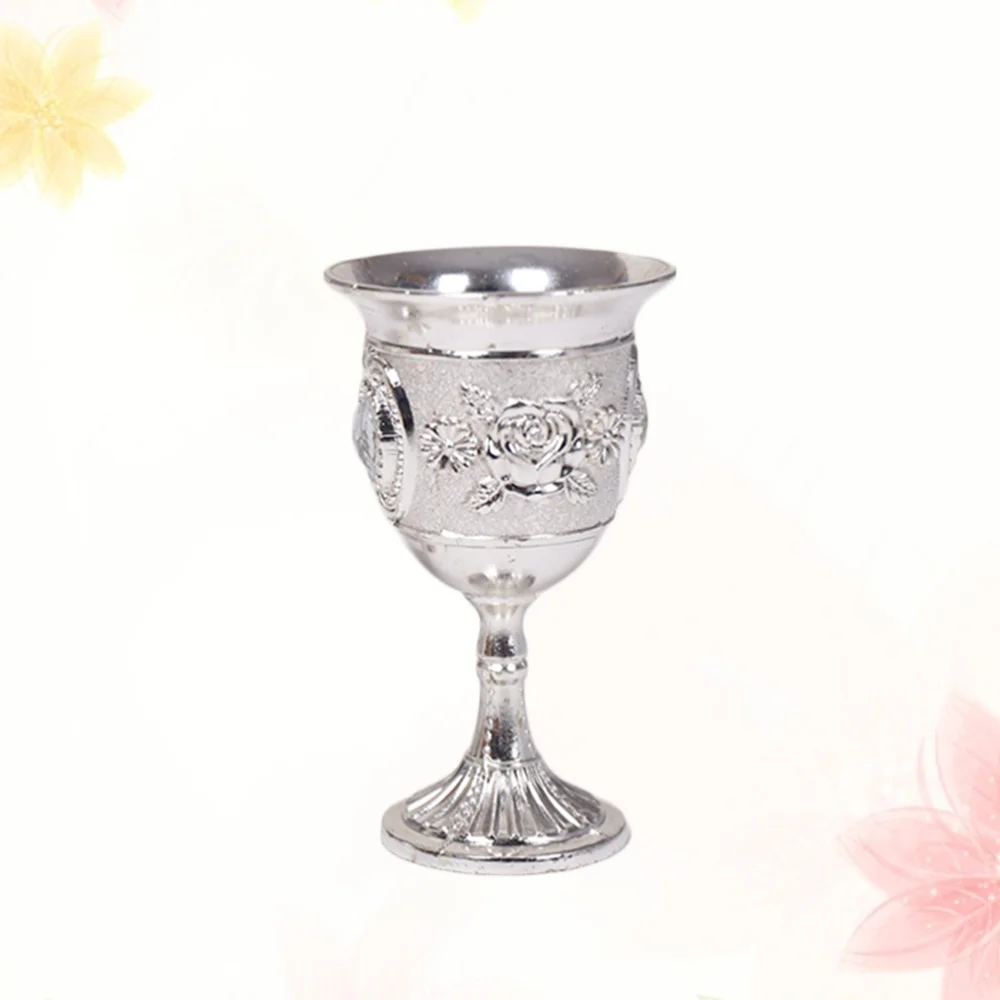 

Inlay Style Zinc Alloy Goblet Goblet Carved White Glass Stem-cup Stemware for Home Bar Party (Silver, Random Flo